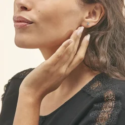 Boucles D'oreilles Puces Fassia Or Blanc Topaze-Histoire d'Or