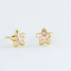 Boucles D'oreilles Puces Fleur Email Or Jaune-Histoire d'Or Online