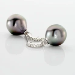 Boucles D'oreilles Puces Gatiene Or Blanc Perle De Culture Et Diamant-Histoire d'Or New