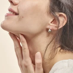 Boucles D'oreilles Puces Gatiene Or Blanc Perle De Culture Et Diamant-Histoire d'Or New