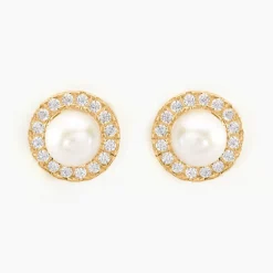 Histoire d'Or Boucles D'oreilles Puces Grizel Or Jaune Perle De Culture Et Oxyde