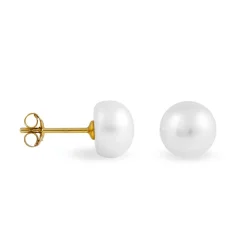 Boucles D'oreilles Puces Kesya Nacres Bouton Or Jaune Perle De Culture-Histoire d'Or New