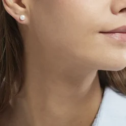 Histoire d'Or Boucles D'oreilles Puces Kesya Nacres Bouton Or Jaune Perle De Culture