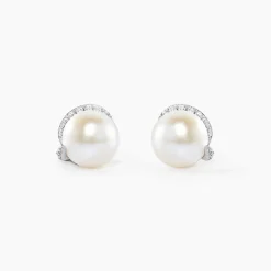 Histoire d'Or Boucles D'oreilles Puces Lucinda Or Blanc Perle De Culture Et Oxyde