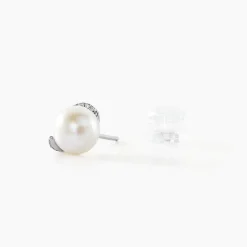 Histoire d'Or Boucles D'oreilles Puces Lucinda Or Blanc Perle De Culture Et Oxyde