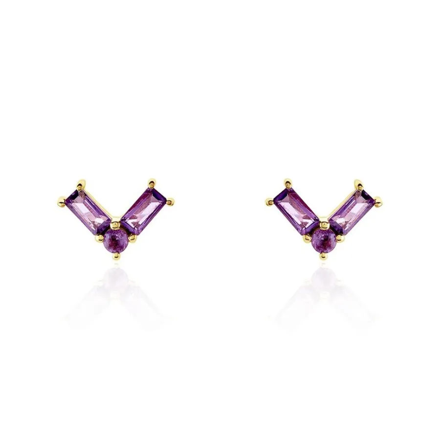 Histoire d'Or Boucles D'oreilles Puces Lavender Or Jaune Améthyste