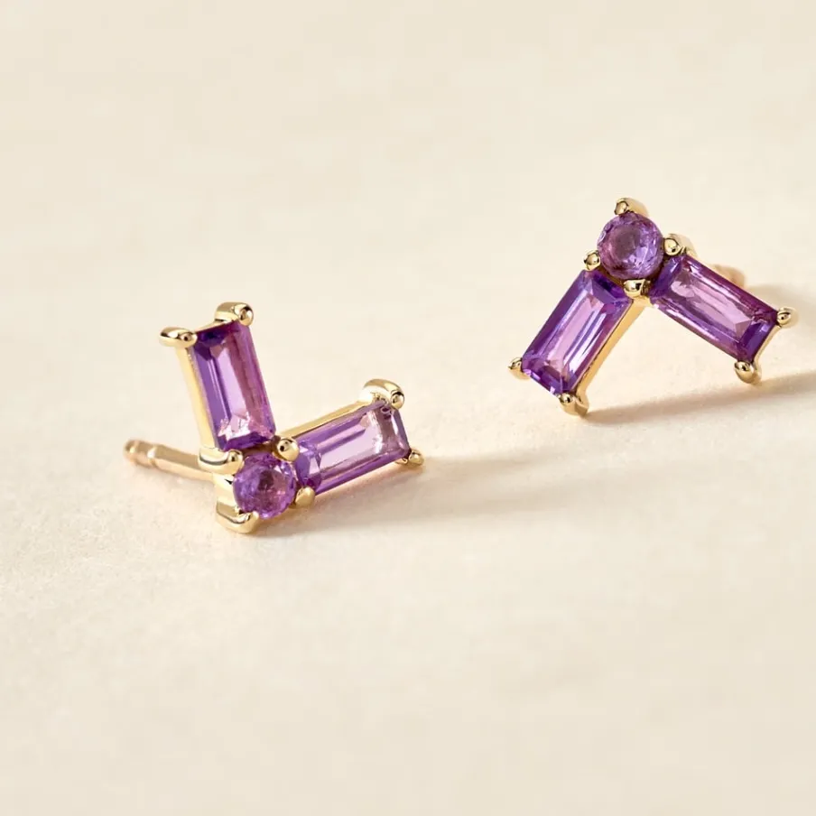 Histoire d'Or Boucles D'oreilles Puces Lavender Or Jaune Améthyste