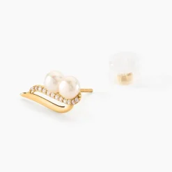 Boucles D'oreilles Puces Loeva Or Jaune Perle De Culture Et Oxyde-Histoire d'Or Hot