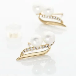 Boucles D'oreilles Puces Loeva Or Jaune Perle De Culture Et Oxyde-Histoire d'Or Hot