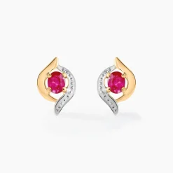 Histoire d'Or Boucles D'oreilles Puces Lydia Or Bicolore Rubis