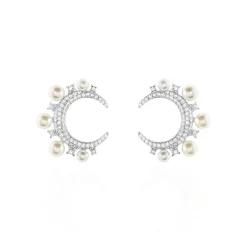 Boucles D'oreilles Puces Moon Argent Perle D'imitation Et Oxyde-LAETIZIA New