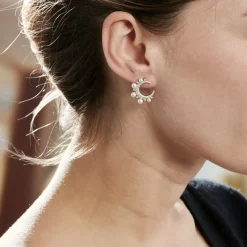 Boucles D'oreilles Puces Moon Argent Perle D'imitation Et Oxyde-LAETIZIA New