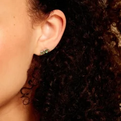 Histoire d'Or Boucles D'oreilles Puces Navette Or Jaune Emeraude Diamant