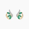 Histoire d'Or Boucles D'oreilles Puces Or Bicolore Petale Emeraude Diamant