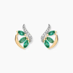 Histoire d'Or Boucles D'oreilles Puces Or Bicolore Petale Emeraude Diamant