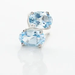 Histoire d'Or Boucles D'oreilles Puces Ovale Serti Griffe Or Blanc Topaze