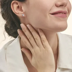 Histoire d'Or Boucles D'oreilles Puces Ovale Serti Griffe Or Blanc Topaze