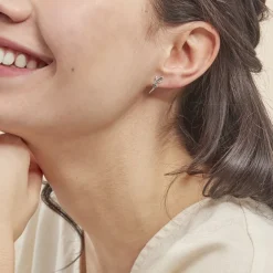 Boucles D'oreilles Puces Oya Argent Blanc Oxyde De Zirconium-Histoire d'Or Clearance