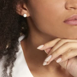 Boucles D'oreilles Puces Orbe Argent Blanc Céramique-Histoire d'Or Outlet