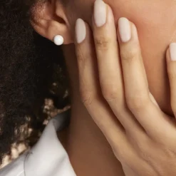 Boucles D'oreilles Puces Orbe Argent Blanc Céramique-Histoire d'Or Outlet