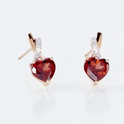 Histoire d'Or Boucles D'oreilles Puces Or Rose Clothilde Rhodolite