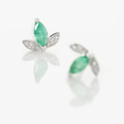 Boucles D'oreilles Puces Or Blanc Febe Emeraude Diamant-Histoire d'Or Outlet