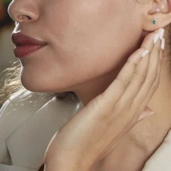Boucles D'oreilles Puces Or Blanc Febe Emeraude Diamant-Histoire d'Or Outlet