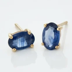 Histoire d'Or Boucles D'oreilles Puces Or Jaune Ovale Saphir