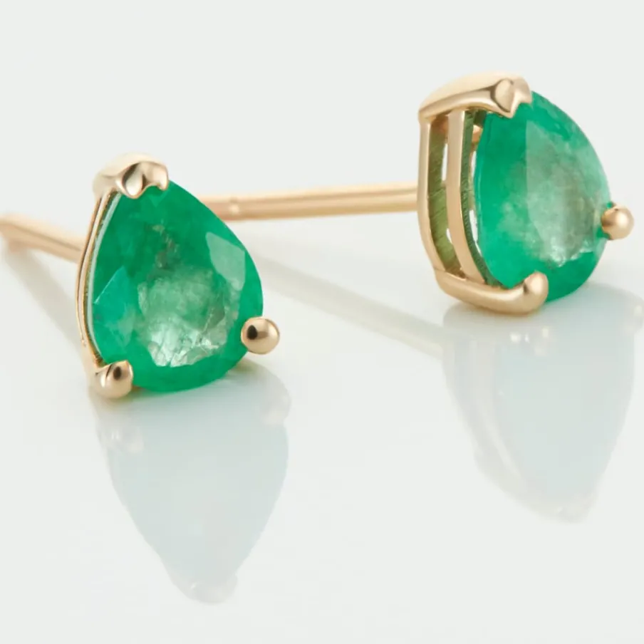 Histoire d'Or Boucles D'oreilles Puces Or Jaune Isador Emeraude