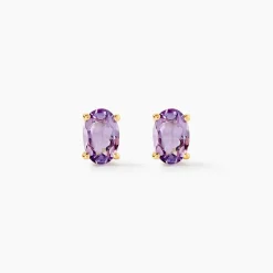 Boucles D'oreilles Puces Ovale Serti Griffe Or Jaune Amethyste-Histoire d'Or