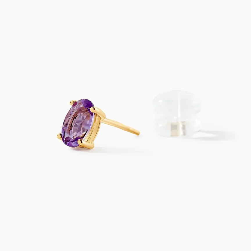 Boucles D'oreilles Puces Ovale Serti Griffe Or Jaune Amethyste-Histoire d'Or