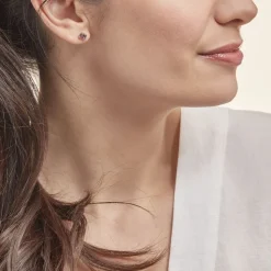 Boucles D'oreilles Puces Ovale Serti Griffe Or Jaune Amethyste-Histoire d'Or