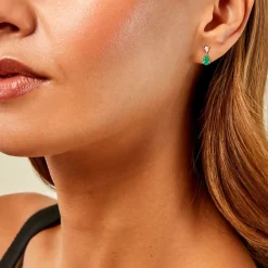 Histoire d'Or Boucles D'Oreilles Puces Porfirio Or Jaune Emeraude Diamant