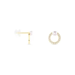 Boucles D'oreilles Puces Piety Or Jaune Perle De Culture Oxyde-Histoire d'Or Best