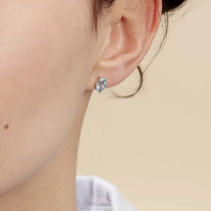 Boucles D'oreilles Puces Prudencia Or Blanc Topaze-Histoire d'Or Clearance