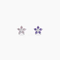 Boucles D'oreilles Puces Purple Bloom Argent Blanc Oxyde De Zirconium-Histoire d'Or Sale