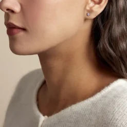 Boucles D'oreilles Puces Purple Bloom Argent Blanc Oxyde De Zirconium-Histoire d'Or Sale