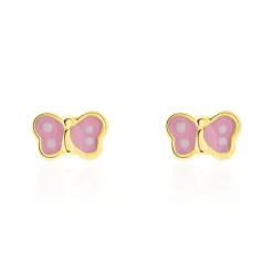 Histoire d'Or Boucles D'oreilles Puces Papillon Rose Or Jaune