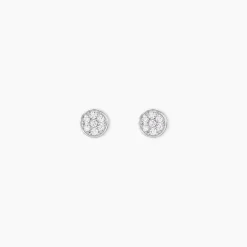 Boucles D'oreilles Puces Pastille Serti Clos Or Blanc Oxyde-Histoire d'Or Sale
