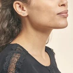 Boucles D'oreilles Puces Pastille Serti Clos Or Blanc Oxyde-Histoire d'Or Sale