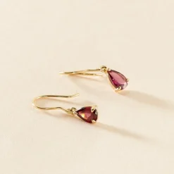 Boucles D'oreilles Puces Rhodolite Kayline Or Jaune Rhodolite-Histoire d'Or Outlet