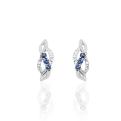 Histoire d'Or Boucles D'oreilles Puces Rosalyne Or Blanc Saphir Et Diamant