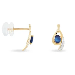 Histoire d'Or Boucles D'oreilles Puces Sagesse Or Jaune Saphir Et Diamant