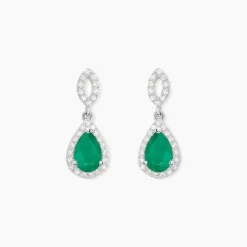 Histoire d'Or Boucles D'oreilles Puces Sissi Or Blanc Diamant Et Emeraude