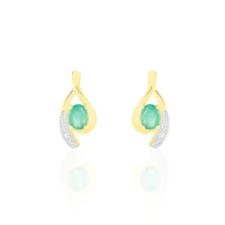 Histoire d'Or Boucles D'oreilles Puces Sagesse Or Jaune Emeraude Et Diamant