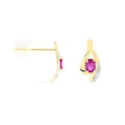 Boucles D'oreilles Puces Sagesse Or Jaune Rubis Et Diamant-Histoire d'Or