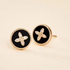 Histoire d'Or Boucles D'oreilles Puces Talisman Or Jaune Agate Diamant