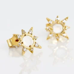 Histoire d'Or Boucles D'oreilles Puces Terry Or Jaune Calcedoine Et Oxyde