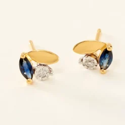 Boucles D'oreilles Puces Tameka Or Bicolore Saphir Diamant-Histoire d'Or