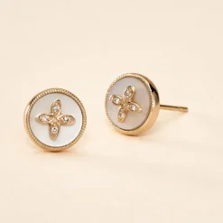 Boucles D'oreilles Puces Talisman Or Jaune Nacre Diamant-Histoire d'Or Sale